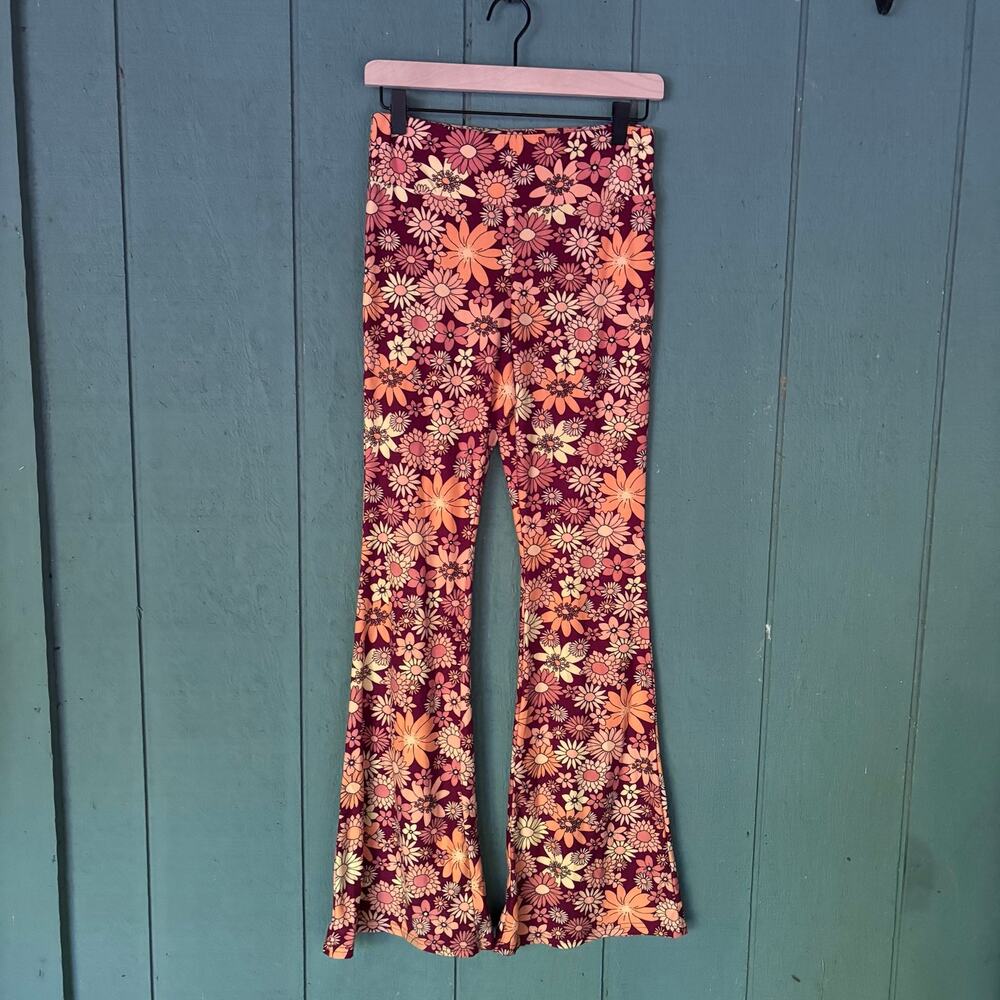 70s Retro No Boundaries Floral Bell Bottom Leggings Groovy Hippie sz7 - Picture 1 of 6